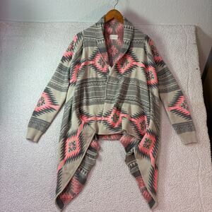 Dreamers Cardigan Womens M/L Gray Pink Southwestern Aztec Wraparound Sweater